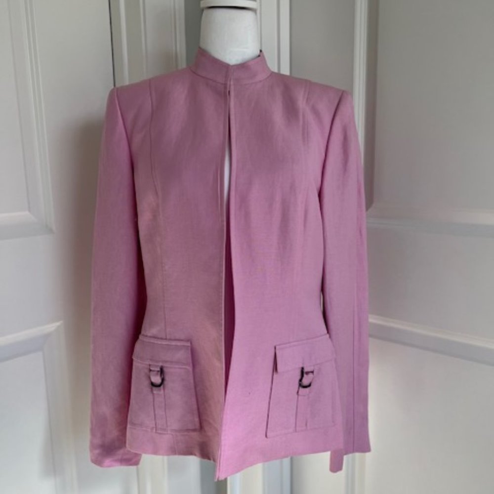 TAHARI ARTHUR S LEVINE PANT SUIT - PINK SUIT JACKET BLACK PANTS - SIZE 6